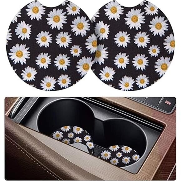 Sunflower Car Cup Coasters 2-Pack Cup Holder Drink Anti Slip Rubber Vehicle - Picture 7 of 7